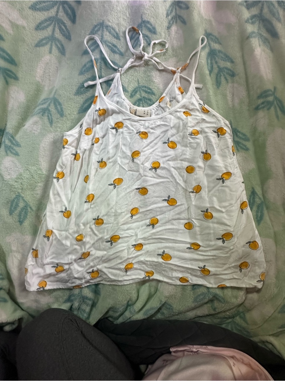 a new day White Tank Top with Orange Print and Tie Back